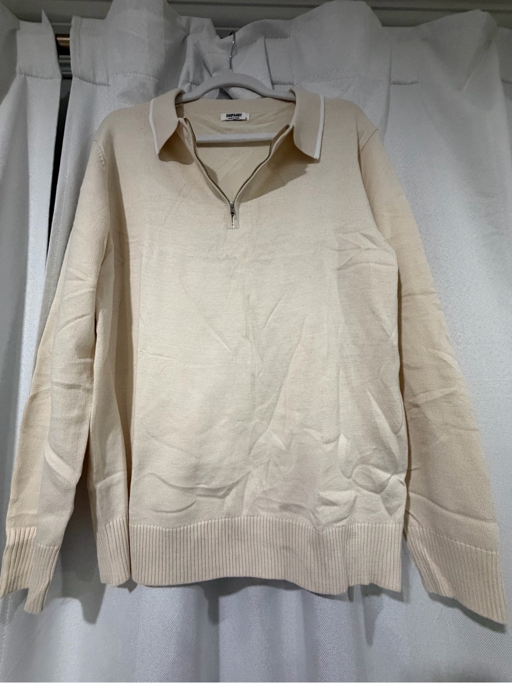 Men's Cream Quarter-Zip Polo Sweater